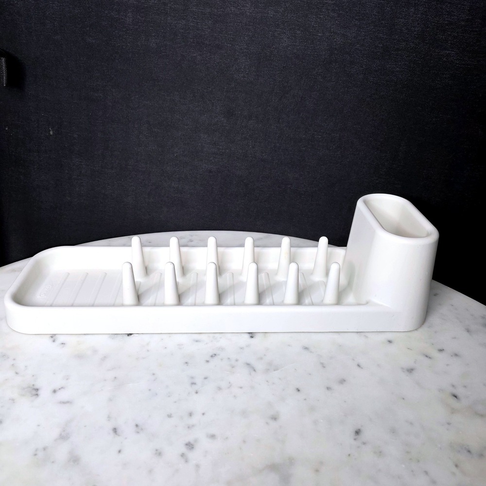 IKEA White Plastic Slim Dish Drying Rack Utensil Holder Organizr Narrow Sm Space